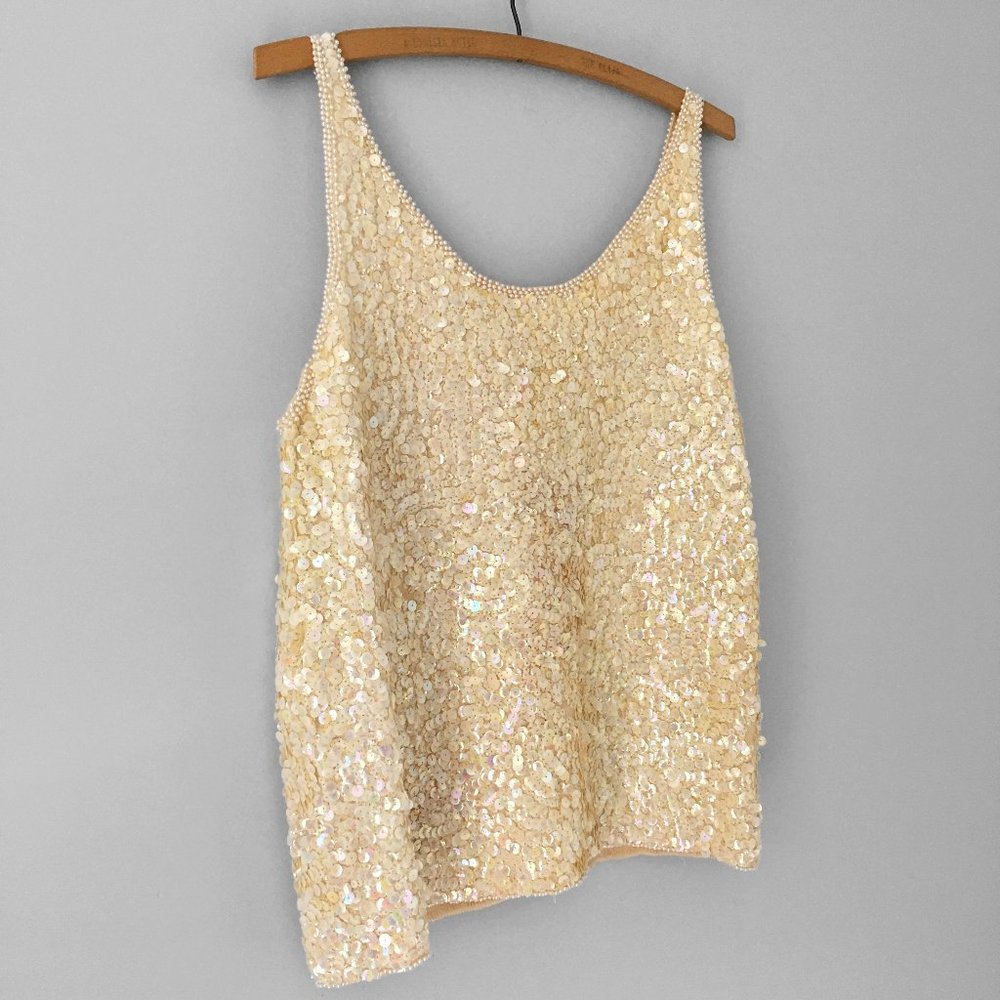 60s Trophy Tank BLOUSE in AB Opalescent Rainbow Sequins on Wool
